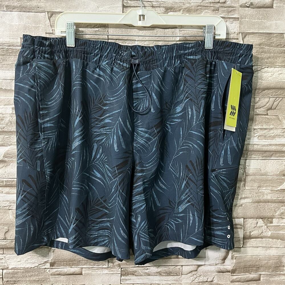 Men Hybrid Pool/water Shorts All in Motion Blue Unlined Tropical Print Size XXL